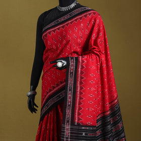 Red - ikat handloom cotton sambalpuri saree 03 - handcrafted