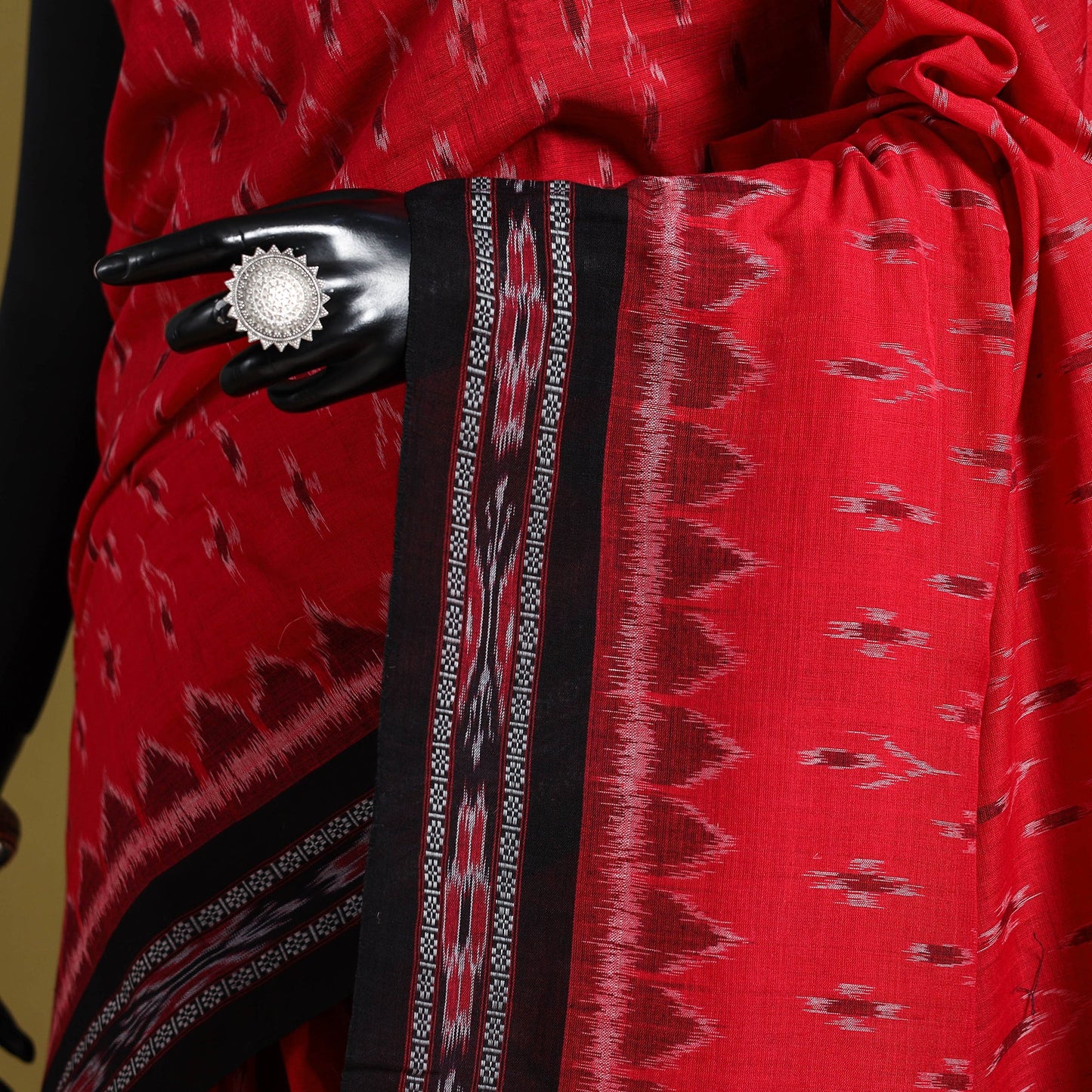 Red - ikat handloom cotton sambalpuri saree 03 - handcrafted