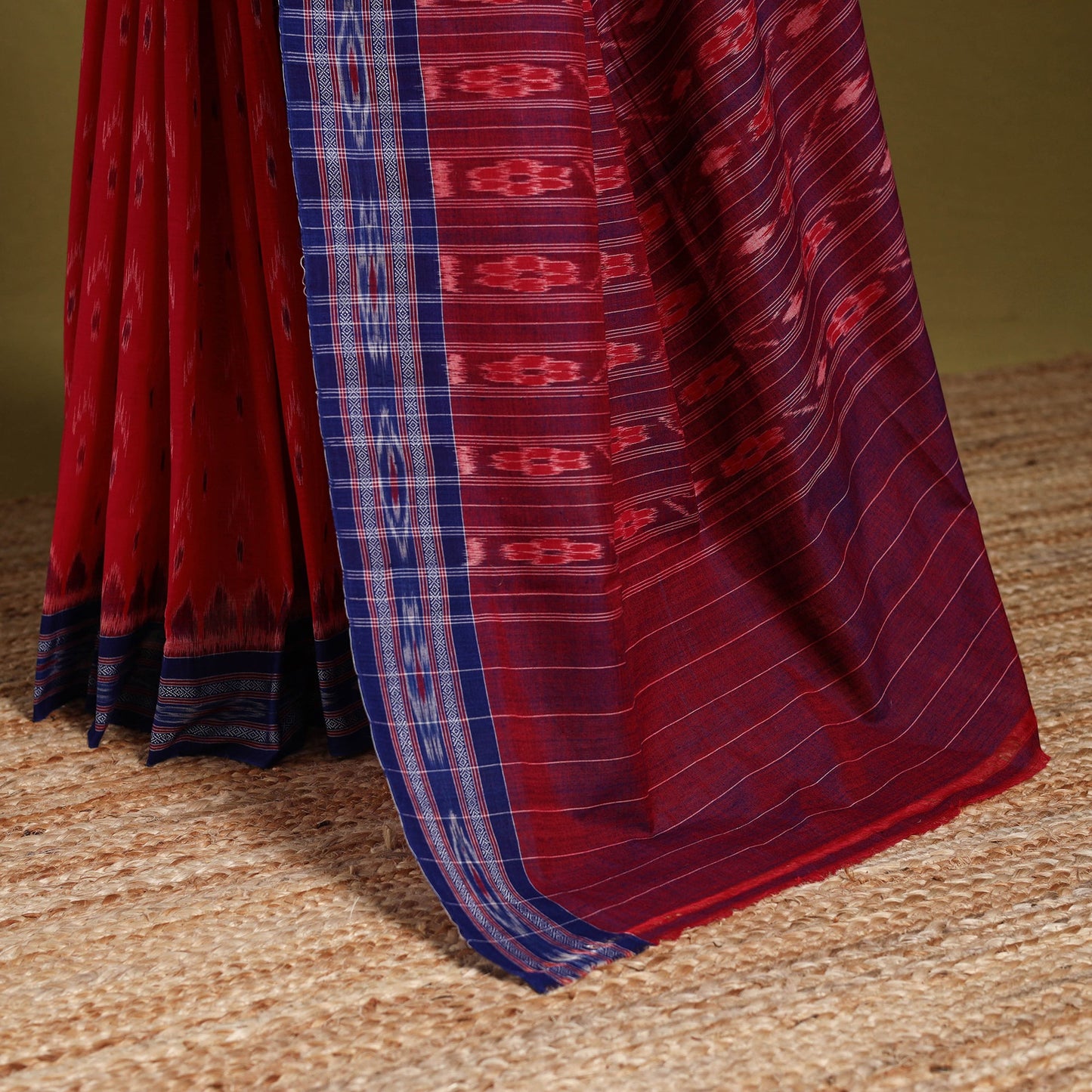 Red - ikat handloom cotton sambalpuri saree 05 - handcrafted