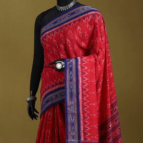 Red - ikat handloom cotton sambalpuri saree 05 - handcrafted