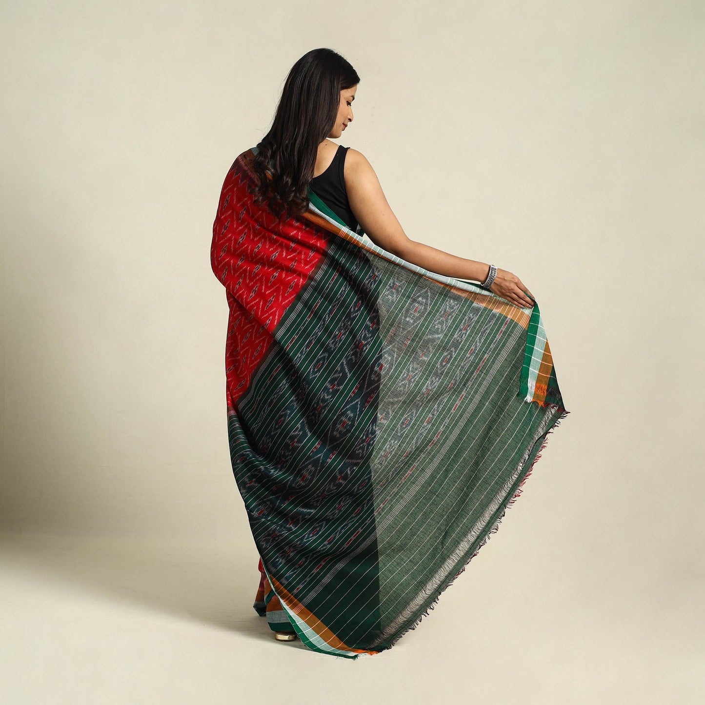 Buy Red Ikat Handloom Cotton Sambalpuri Saree