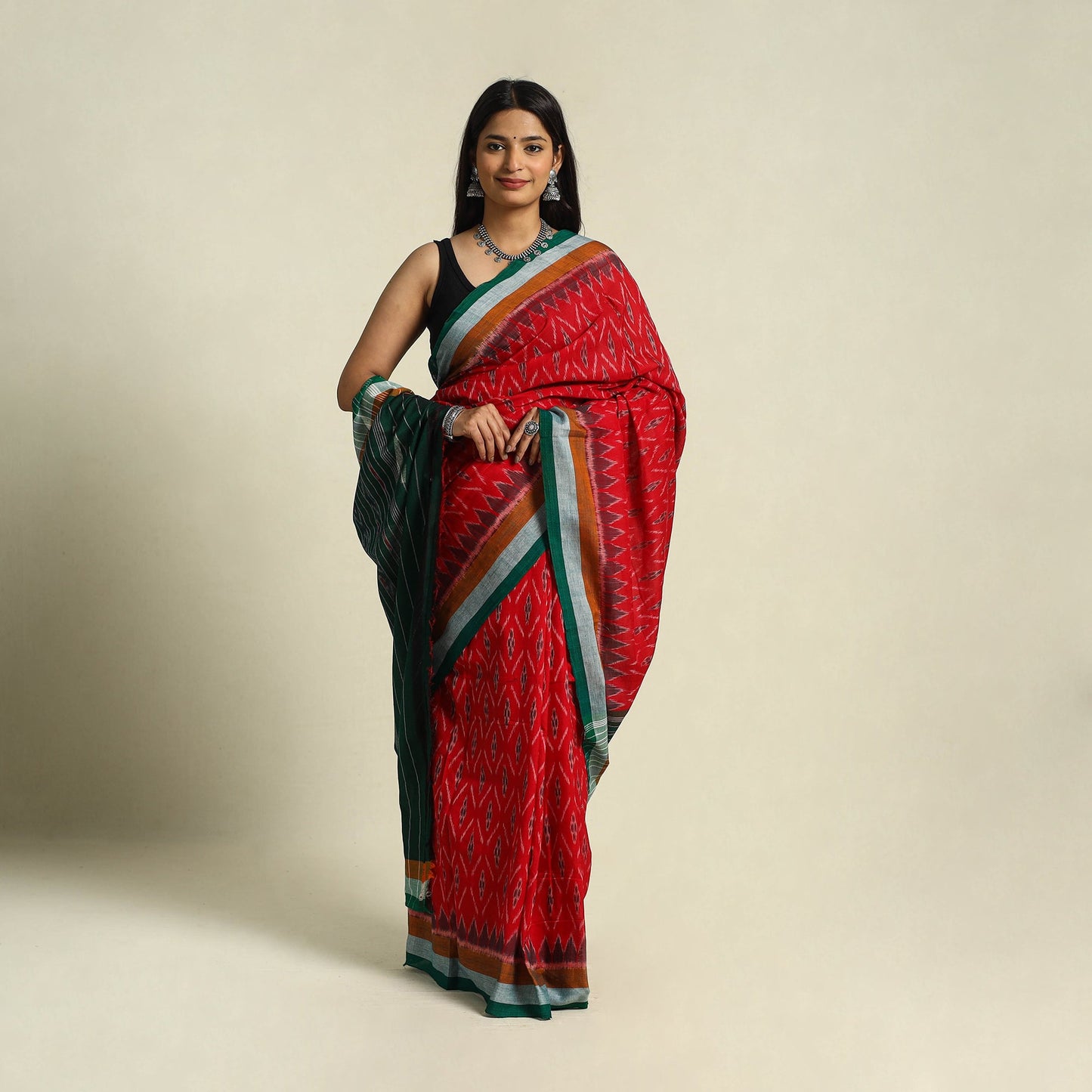 Buy Red Ikat Handloom Cotton Sambalpuri Saree