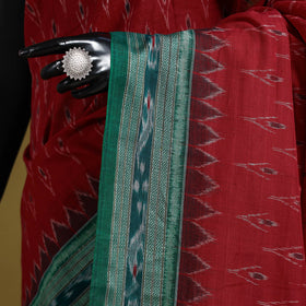 Red - ikat handloom cotton sambalpuri saree 13 - handcrafted