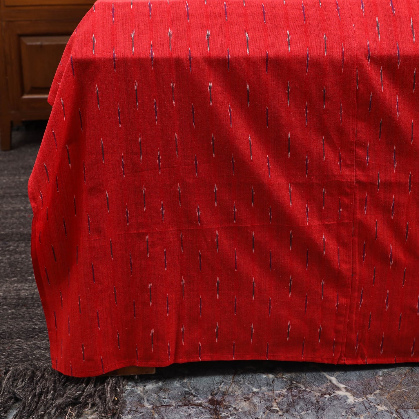 Red - ikat with modal silk patch cotton bedsheet set 34