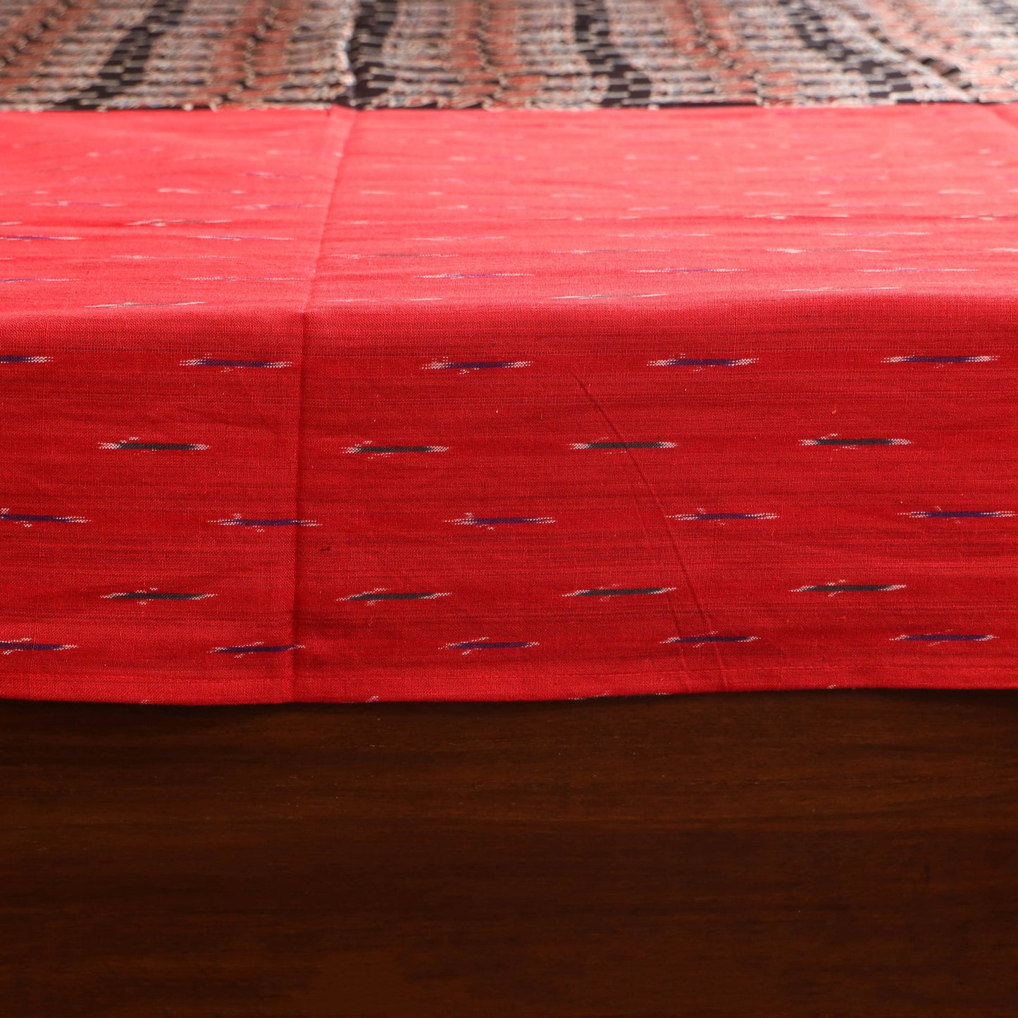 Red - ikat with modal silk patch cotton bedsheet set 34