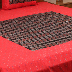 Red - ikat with modal silk patch cotton bedsheet set 34