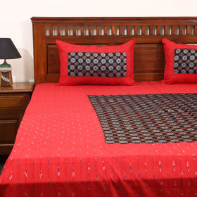 Red - ikat with modal silk patch cotton bedsheet set 36