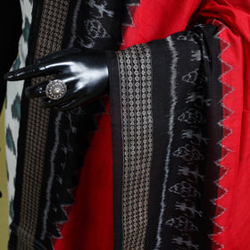 Red - ikat weave cotton sambalpuri dupatta 01 - handcrafted