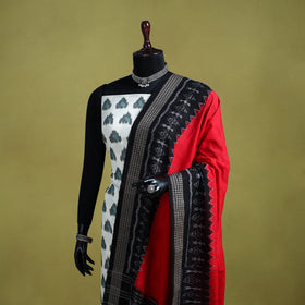 Red - ikat weave cotton sambalpuri dupatta 01 - handcrafted