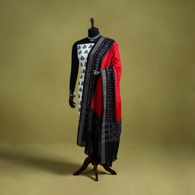 Red - ikat weave cotton sambalpuri dupatta 01 - handcrafted