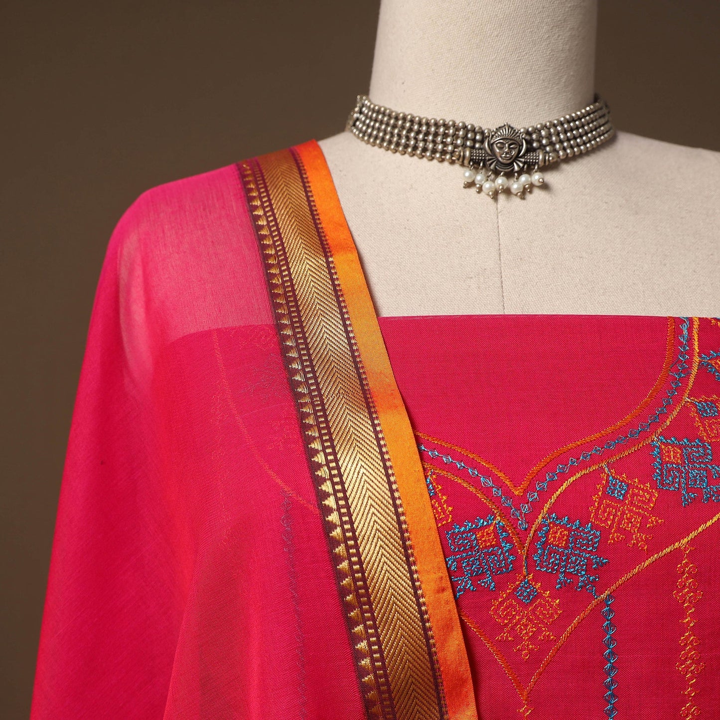 Ilkal kasuti embroidery cotton 3pc unstitched dress
