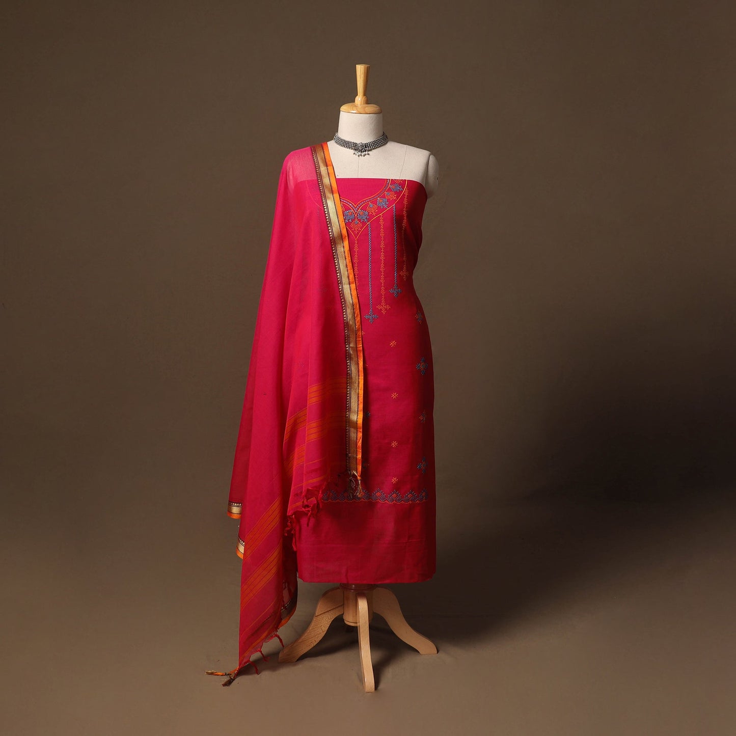 Ilkal kasuti embroidery cotton 3pc unstitched dress