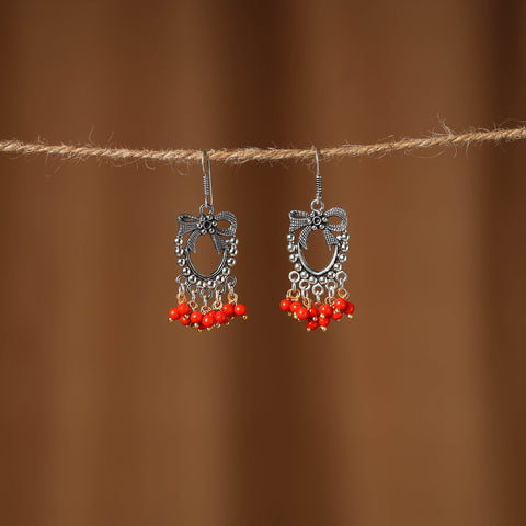 Red - inaya german silver beaded earrings - handcrafted