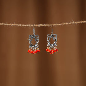 Red - inaya german silver beaded earrings - handcrafted