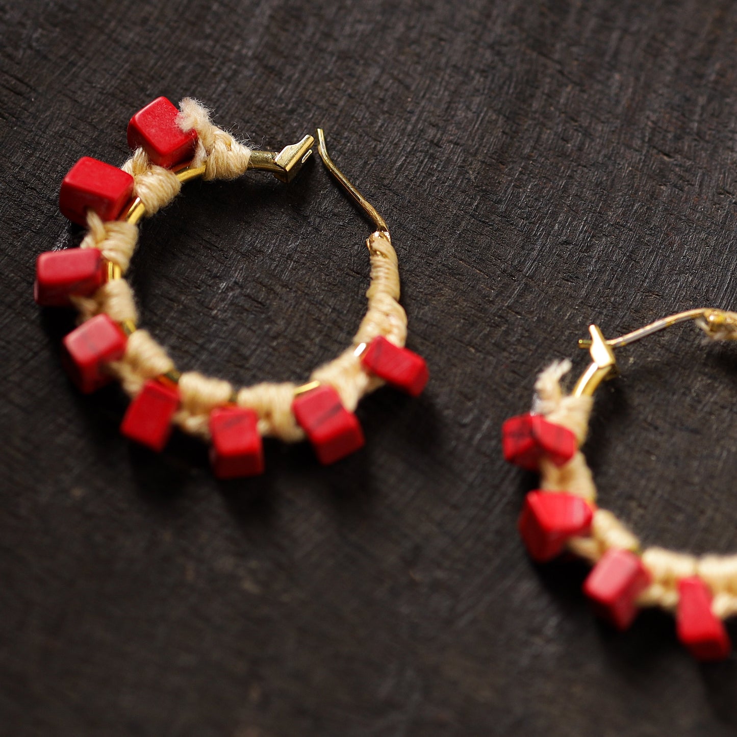 Red - inayaat handmade thread & stone work earrings 06
