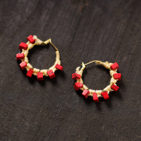 Red - inayaat handmade thread & stone work earrings 06
