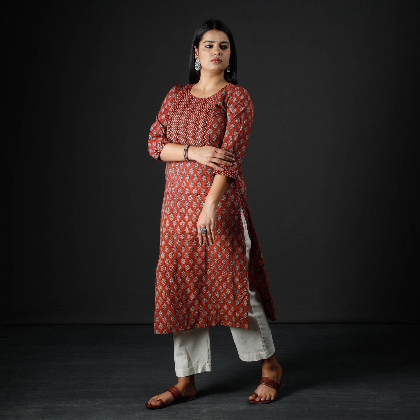 Buy Ajrakh Block Printing Cotton Long Kurta for Women