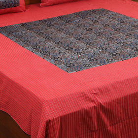Red - jacquard with modal silk patch cotton bedsheet set 01