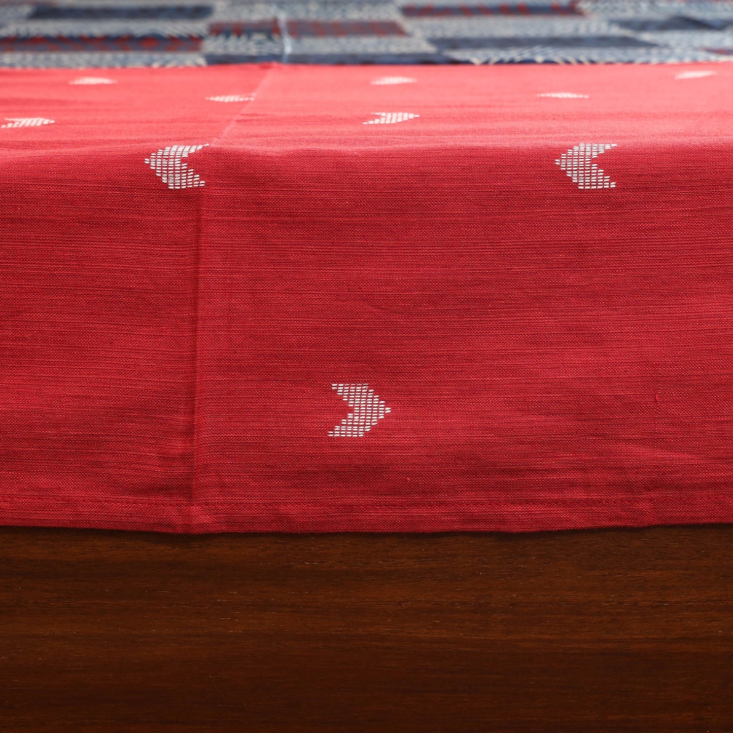 Red Jacquard with Ajrakh Modal Silk Patch Cotton Bedsheet Set