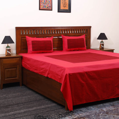 Red - jacquard with bagh patch cotton bedsheet set 13