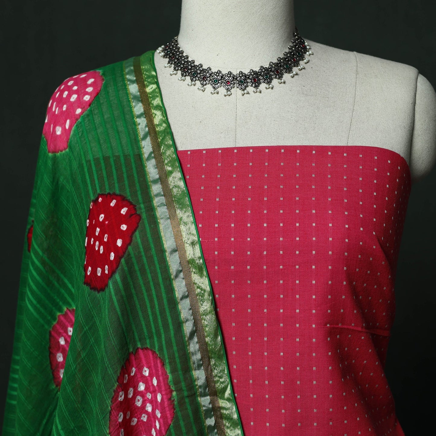Jacquard cotton 2pc unstitched dress material with earrings