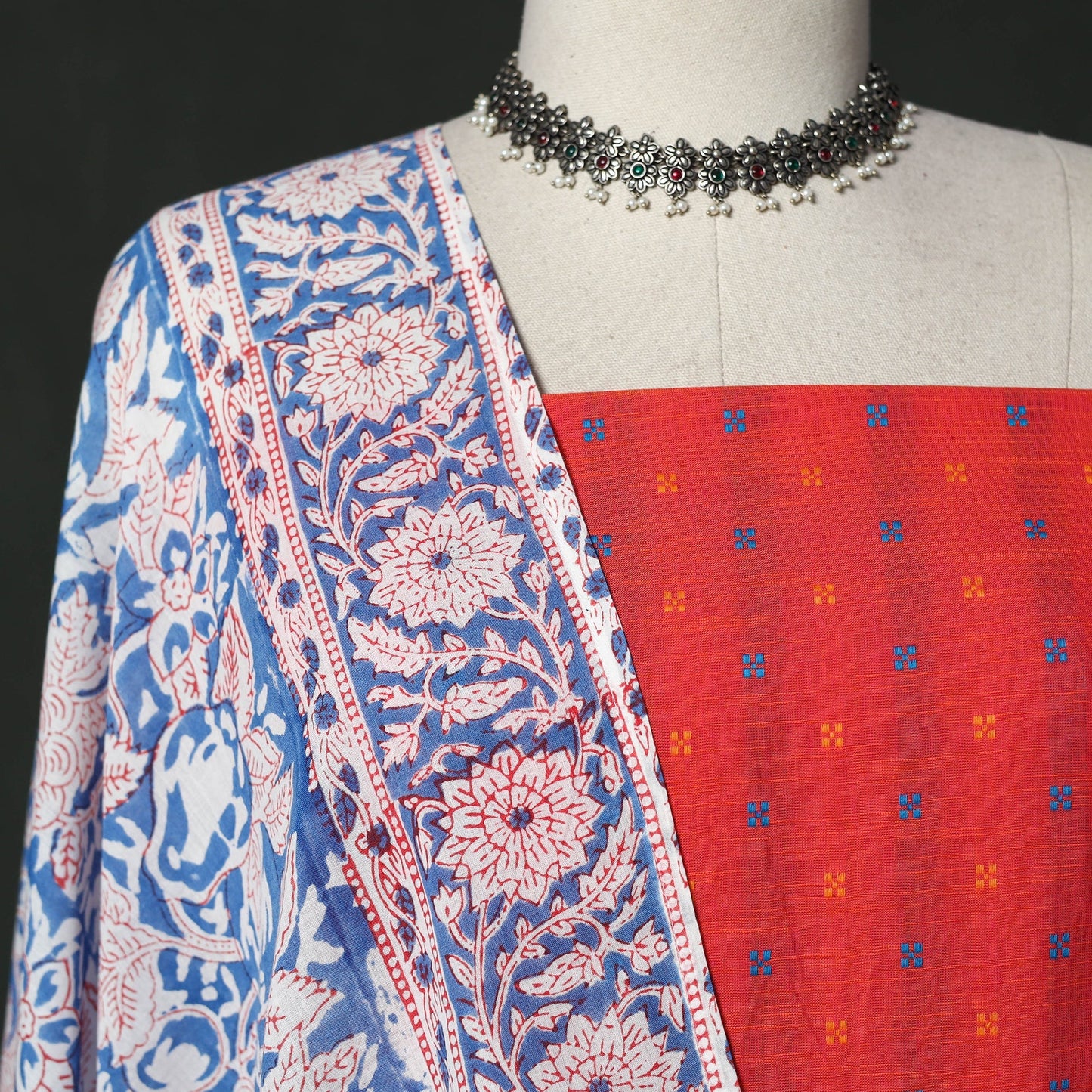 Jacquard cotton 2pc unstitched dress material with earrings