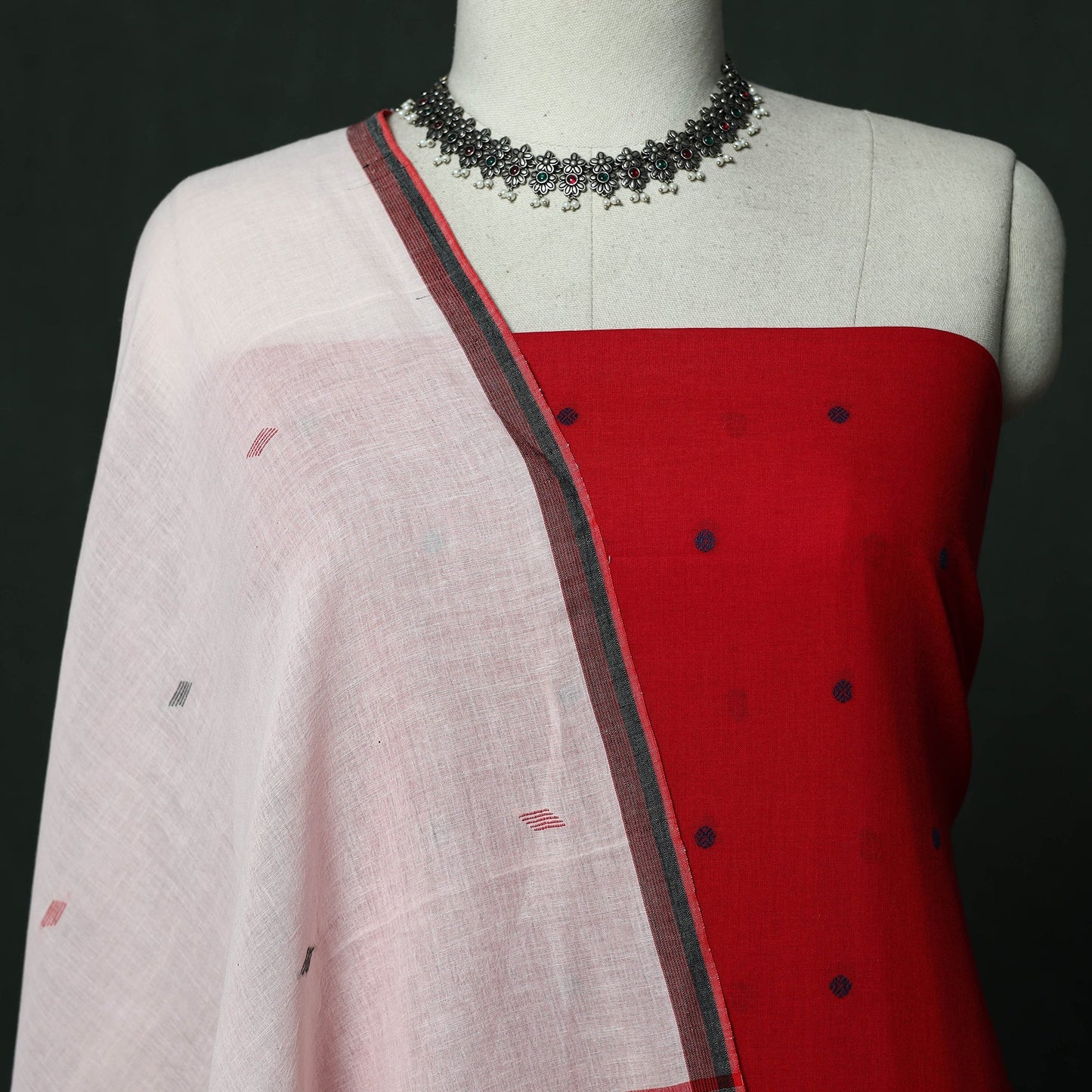Jacquard cotton 2pc unstitched dress material with earrings