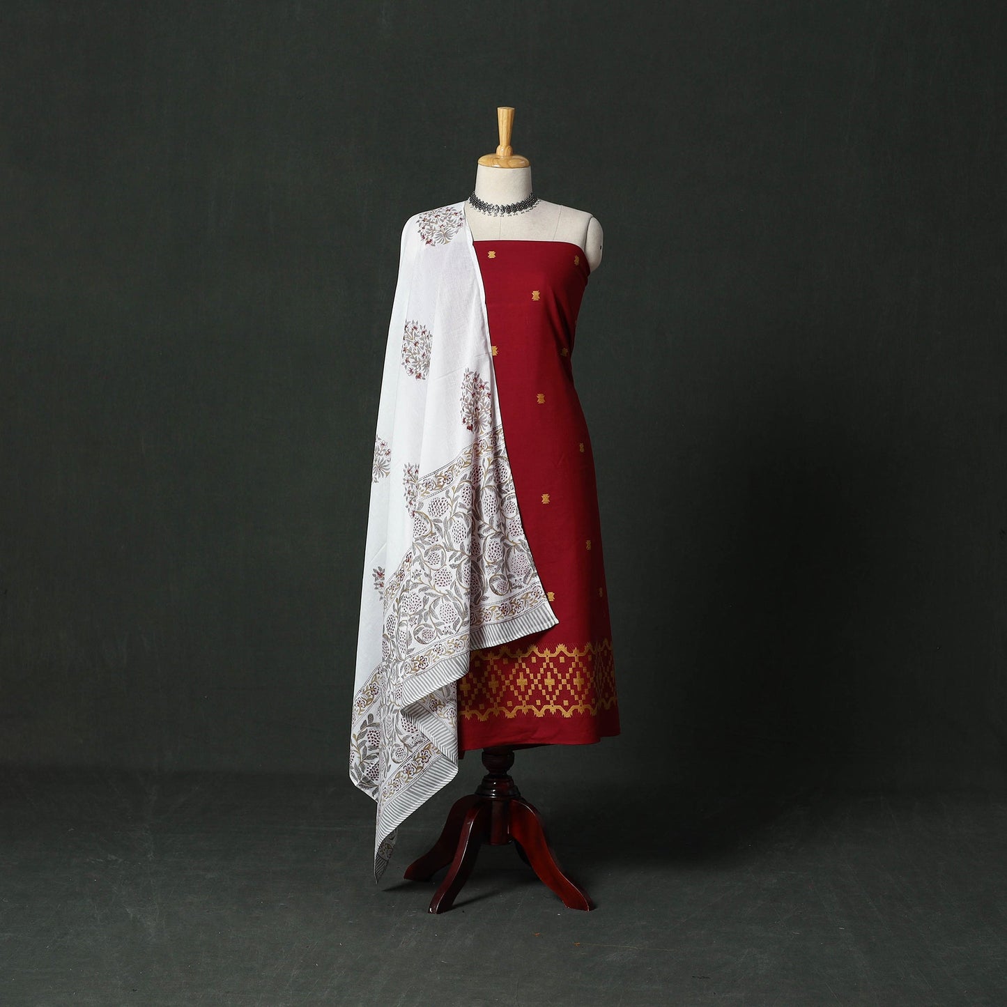 Jacquard cotton 2pc unstitched dress material with earrings