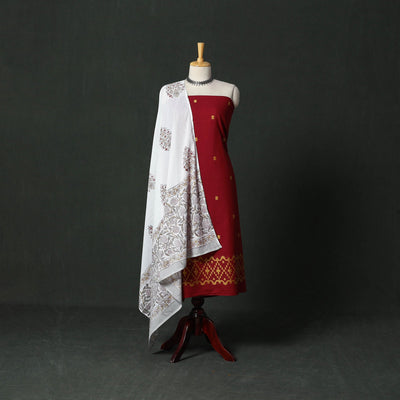 Jacquard cotton 2pc unstitched dress material with earrings
