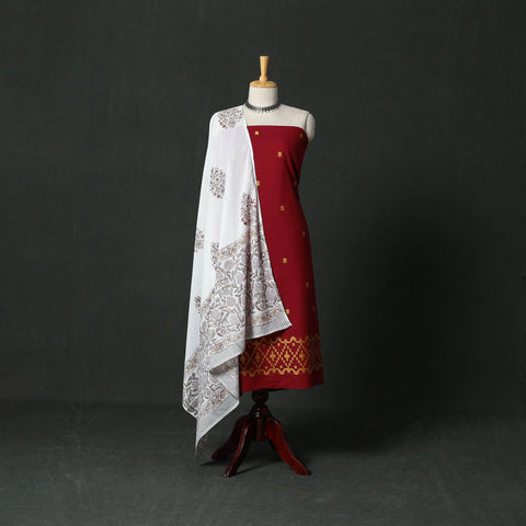 Jacquard cotton 2pc unstitched dress material with earrings