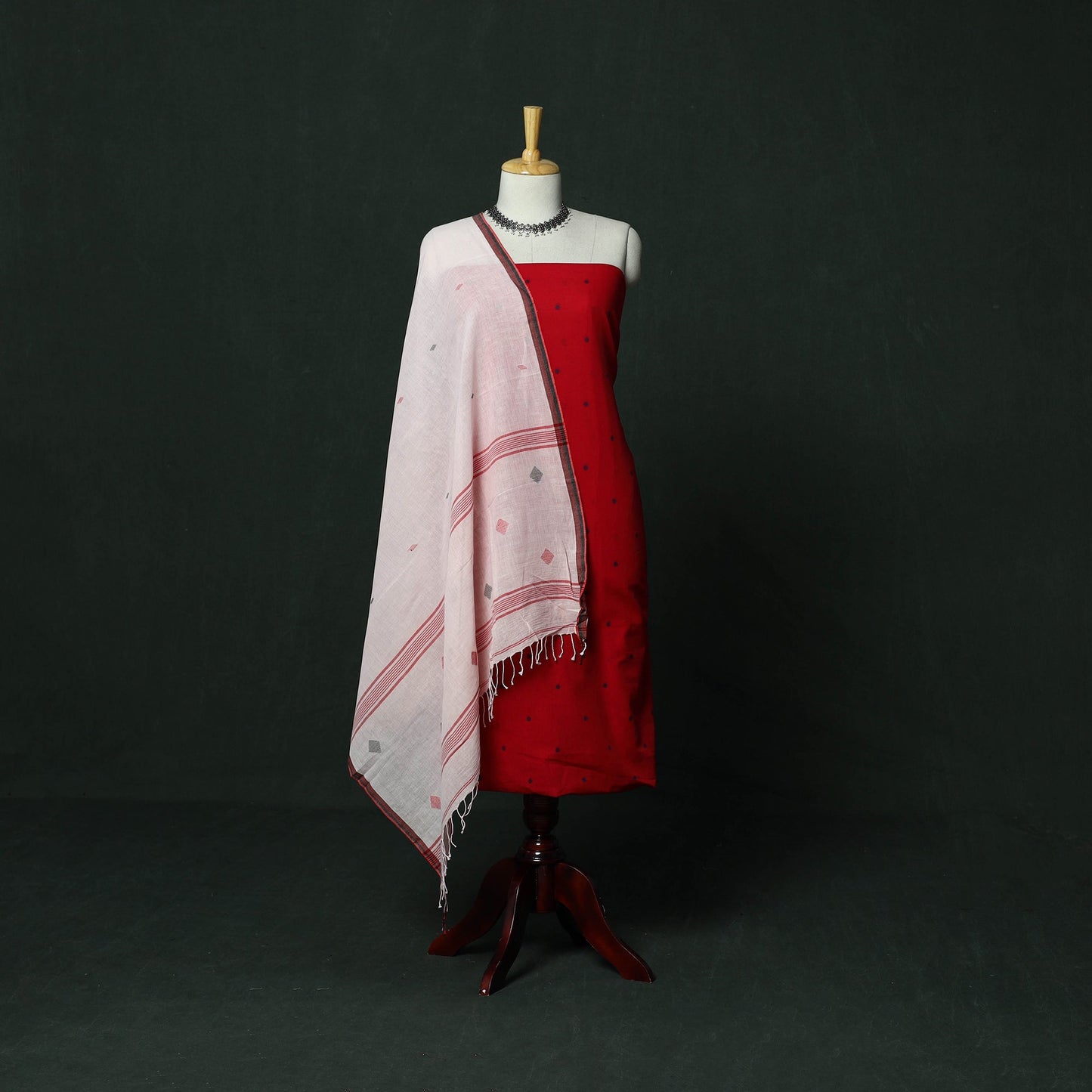 Jacquard cotton 2pc unstitched dress material with earrings