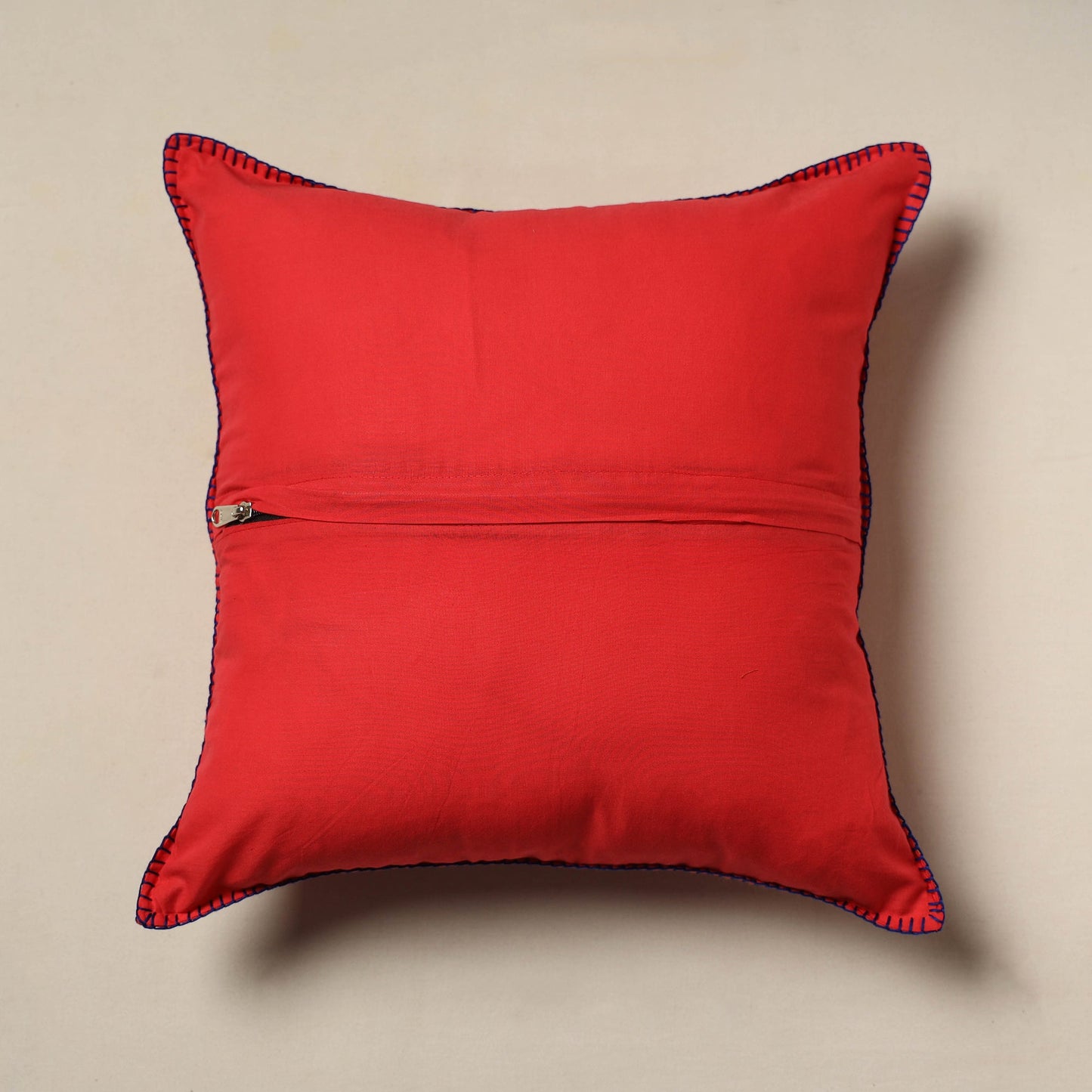 Buy Red Jacquard Cotton Hand Embroidery Cushion Cover (16 x 16 in) 11