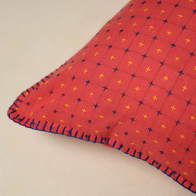 Buy Red Jacquard Cotton Hand Embroidery Cushion Cover (16 x 16 in) 11