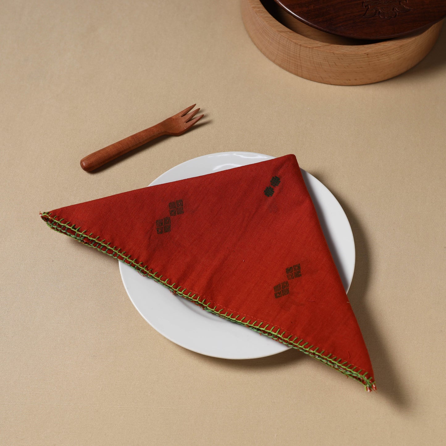  Red Jacquard Cotton Hand Embroidery Table Napkin 10