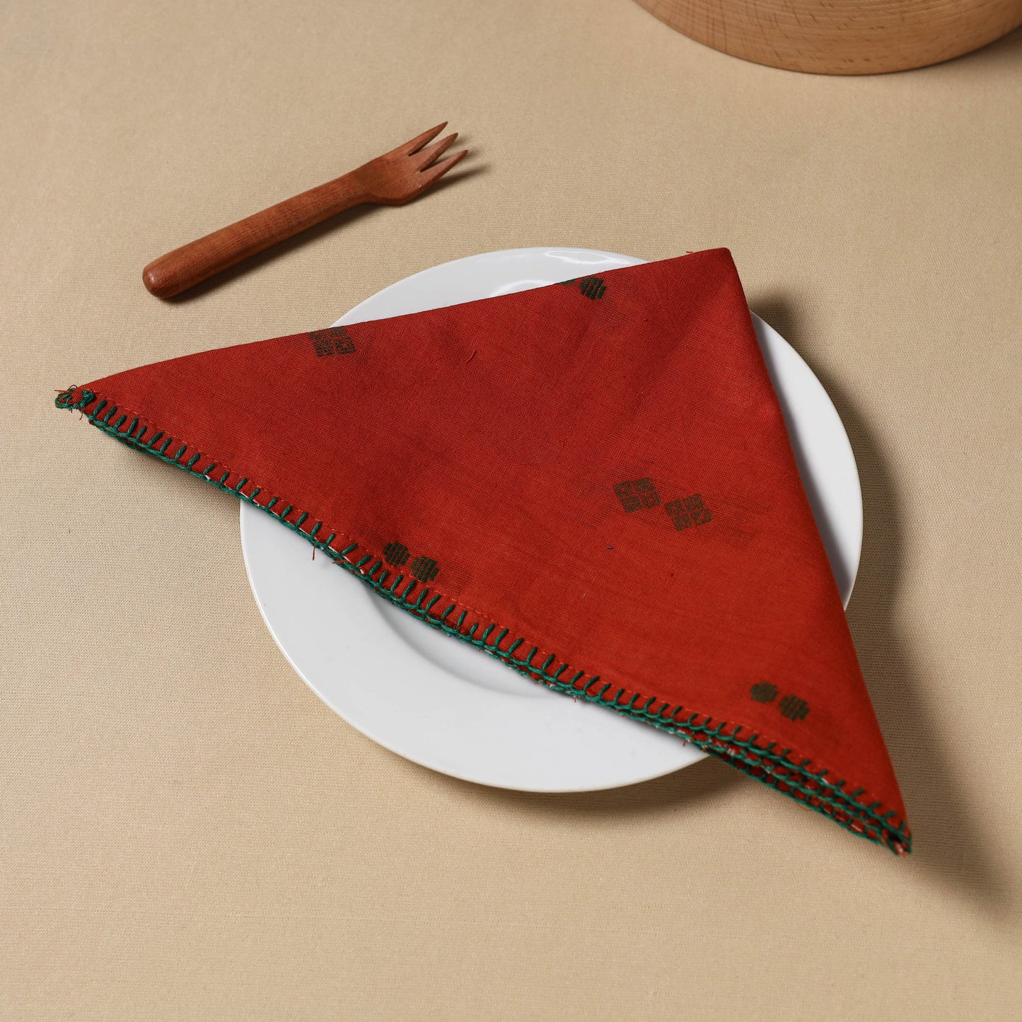  Red Jacquard Cotton Hand Embroidery Table Napkin 13