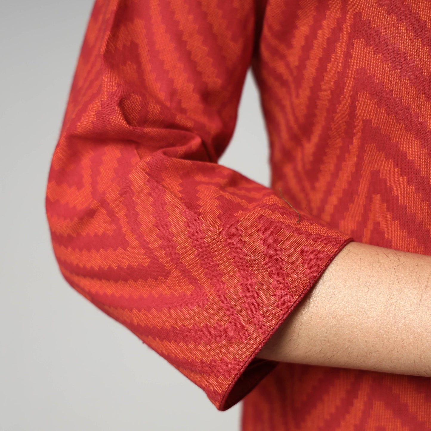 Red - jacquard cotton long kurta - handcrafted
