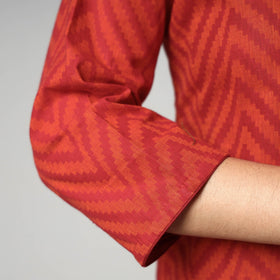 Red - jacquard cotton long kurta - handcrafted