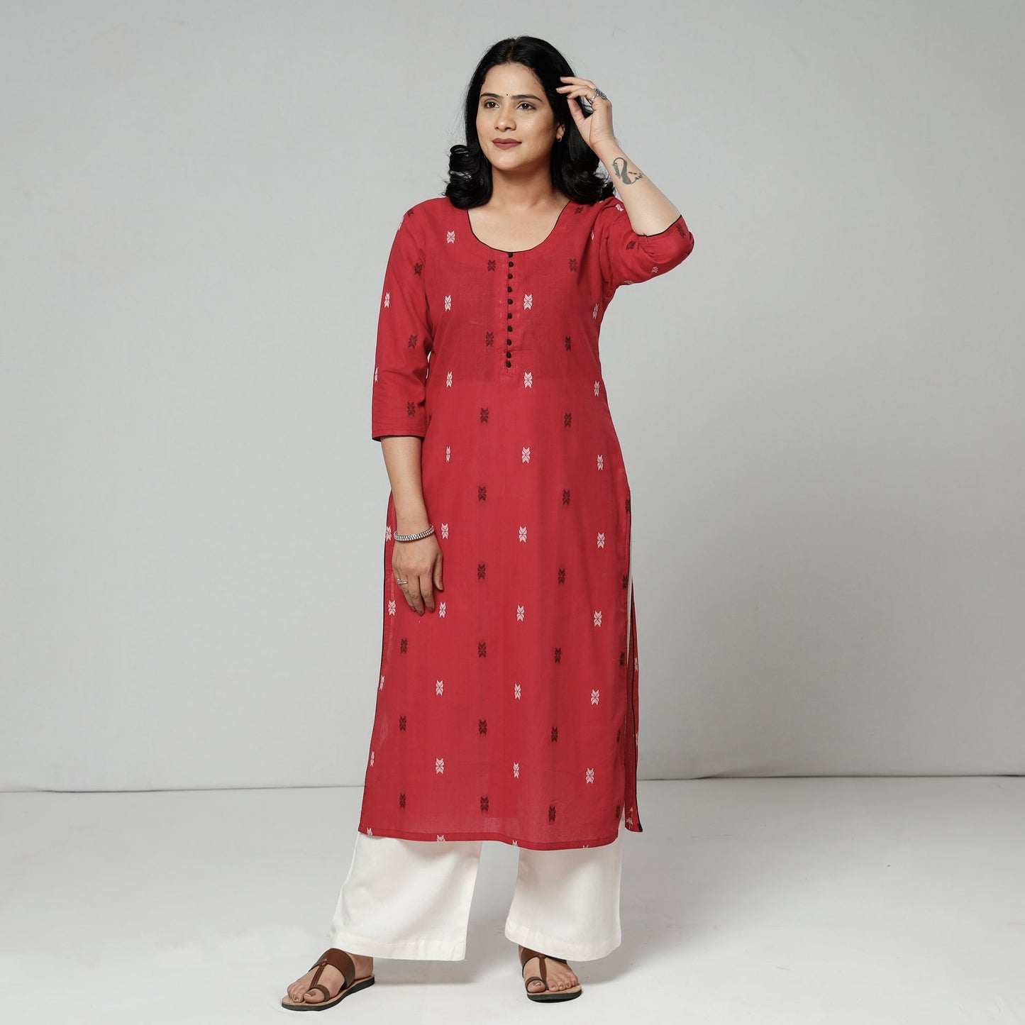  Jacquard Cotton Long Kurta for Women