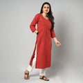 Red - jacquard cotton long kurta - handcrafted