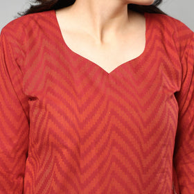 Red - jacquard cotton long kurta - handcrafted