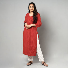 Red - jacquard cotton long kurta - handcrafted