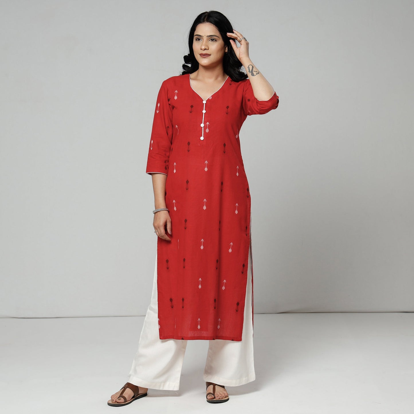  Jacquard Cotton Long Kurta for Women