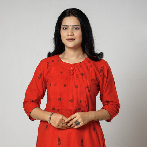  Jacquard Cotton Pintuck Long Kurta for Women