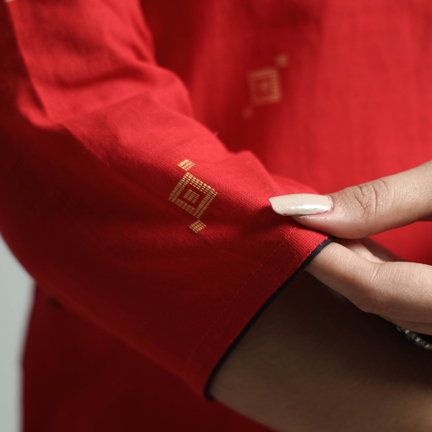 Red - jacquard cotton straight kurta - handcrafted