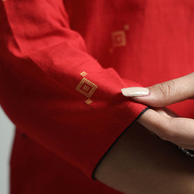 Red - jacquard cotton straight kurta - handcrafted