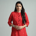 Red - jacquard cotton straight kurta - handcrafted