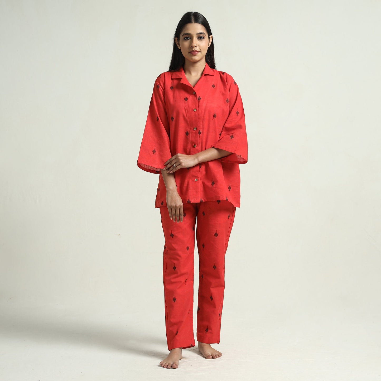 Buy Jacquard Cotton Top & Pyjama Night Suit Set Online at iTokri.com