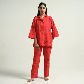 Buy Jacquard Cotton Top & Pyjama Night Suit Set Online at iTokri.com