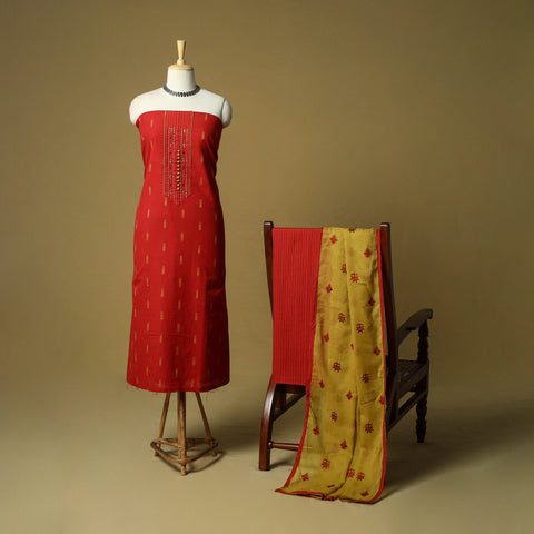 Jacquard embroidered cotton 3pc unstitched dress material