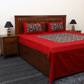 Jacquard with Kalamkari Patch Cotton Bedsheet Set